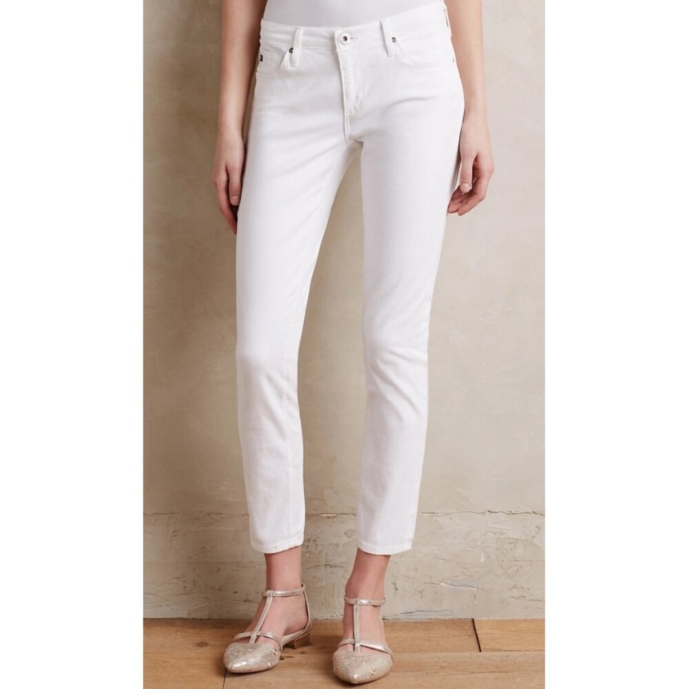 AG Stevie Ankle White Sateen Slim Cigarette 7/8 Stretchy Travel Classic Pants 27